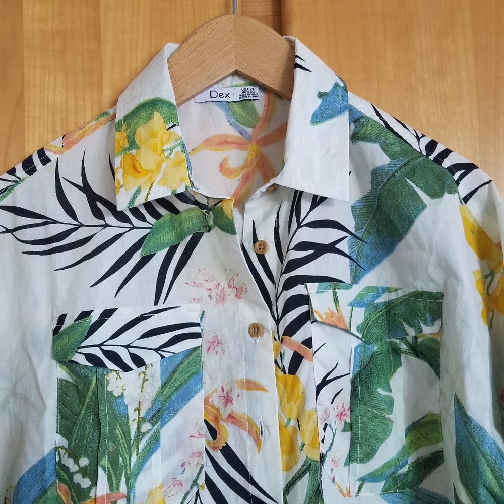 Resort Wear Tropical Print Beach Cover-Up Shirt Dress Swimsuit Cover Up Sz XS
